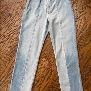 Abercrombie & Fitch Two-Tone Light Blue Straight-Leg ultra high rise Y2K jeans